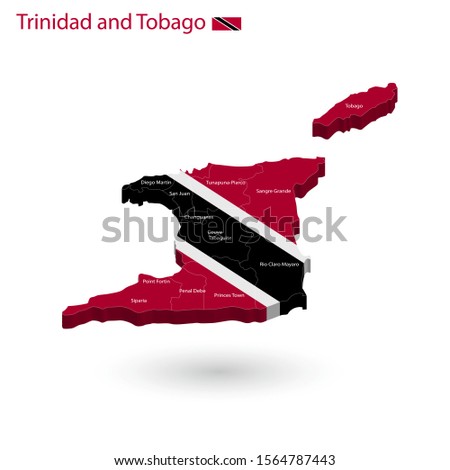 Trinidad and Tobago 3d Flag Map and vector Illustration 