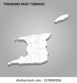 Trinidad and Tobago 3d map with borders of regions. Vector illustration