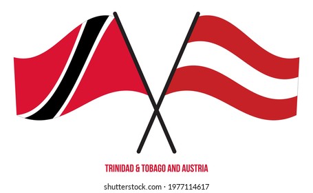 Trinidad And Tobago and Austria Flags Crossed And Waving Flat Style. Official Proportion.