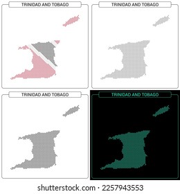 Trinidad and Tobago Circular Mosaic Brick Dotted Map, Set of National Flag Color, Black Silhouette Country Boundary Isolated on White Background, Geographic Vector Illustration