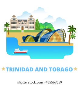 Trinidad and Tobago country badge fridge magnet design template. Flat cartoon style historic web site vector North America collection. National Academy Performing Arts National Museum and Art Gallery