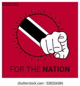 Trinidad and Tobago country flag in Circle and pointing finger at viewer typography Ready for the Nation. Vector Illustration