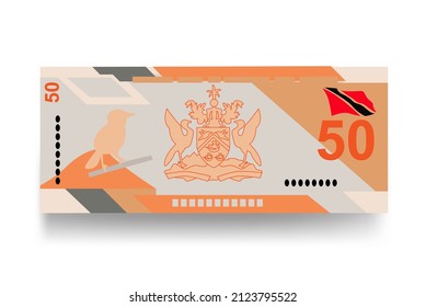 Trinidad and Tobago dollar Vector Illustration. Trinidad and Tobago money set bundle banknotes. Paper money 50 TTD. Flat style. Vector illustration.