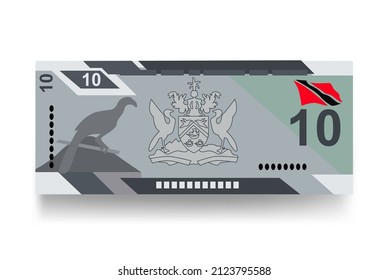 Trinidad and Tobago dollar Vector Illustration. Trinidad and Tobago money set bundle banknotes. Paper money 10 TTD. Flat style. Vector illustration.