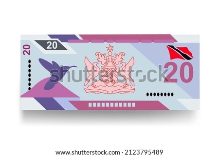 Trinidad and Tobago dollar Vector Illustration. Trinidad and Tobago money set bundle banknotes. Paper money 20 TTD. Flat style. Vector illustration.