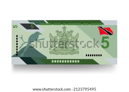 Trinidad and Tobago dollar Vector Illustration. Trinidad and Tobago money set bundle banknotes. Paper money 5 TTD. Flat style. Vector illustration.