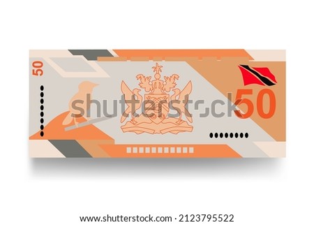 Trinidad and Tobago dollar Vector Illustration. Trinidad and Tobago money set bundle banknotes. Paper money 50 TTD. Flat style. Vector illustration.