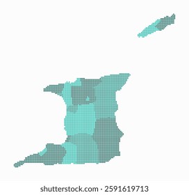 Trinidad and Tobago dotted map. Digital style map of the country on white background. Trinidad and Tobago shape with square dots. Colored dots style. Small size squares. Vibrant vector illustration.