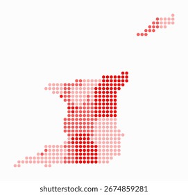 Mapa punteado de Trinidad y Tobago. Mapa de estilo digital del país sobre fondo blanco. Forma de Trinidad y Tobago con puntos circulares. Estilo de puntos de colores. Círculos de tamaño Grande. Ilustración vectorial con estilo.