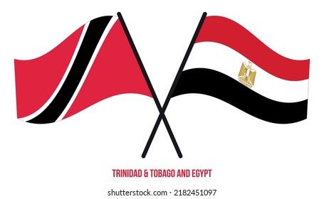 Trinidad  Tobago and Egypt Flags Crossed And Waving Flat Style. Official Proportion.