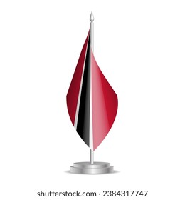 Trinidad and Tobago flag - 3D mini flag hanging on desktop flagpole. Usable for summit or conference presentaiton. Vector illustration with shading.