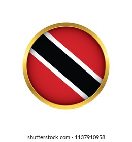 Trinidad and Tobago flag button, Golden on a white background,flag of Trinidad and Tobago Round badge or icon isolated. Vector illustration.