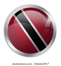 Trinidad and Tobago flag - glossy circle button displays a colorful flag representing a country cultural identity and heritage. The essence of national pride and unity.