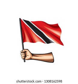 trinidad and tobago flag and hand on white background. Vector illustration