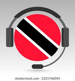 Trinidad and Tobago flag with headphones, support sign. Vector illustration.