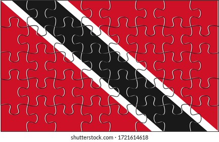 Trinidad and Tobago Flag Jigsaw Puzzle. Vector illustration. 40 pieces of puzzles.