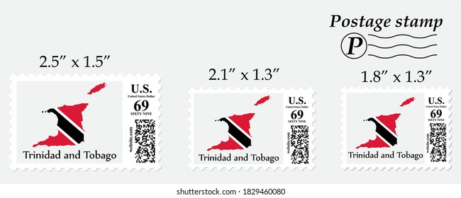 Mapa de la bandera de Trinidad y Tobago en el sello postal de diferente tamaño.
