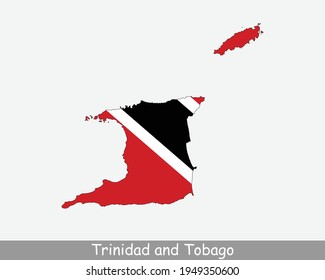 Trinidad and Tobago Flag Map. Map of the Republic of Trinidad and Tobago with national flag isolated on a white background. Vector Illustration.