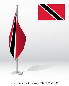 TRINIDAD AND TOBAGO flag on flagpole for registration of solemn event, meeting foreign guests. National independence day of TRINIDAD. Realistic 3D vector on white