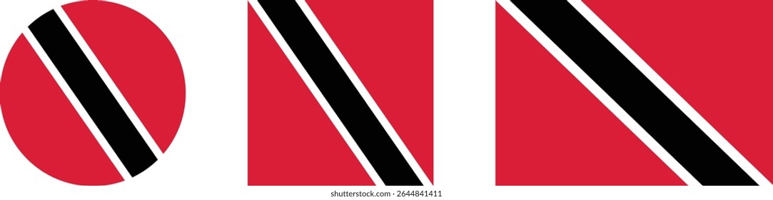 Trinidad and Tobago flag PNG vector. Trinidad and Tobago square and round icon isolated on transparent PNG background. Trinidad and Tobago flag icon.