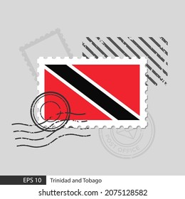 Trinidad and Tobago flag postage stamp. Isolated vector illustration on grey post stamp background and specify is vector eps10.