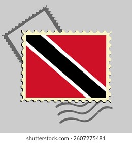 Trinidad and Tobago flag postage stamp. Isolated vector illustration on grey post stamp background