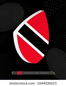 Trinidad and Tobago Flag Shield icon in 3D on Dark Modern Abstract Rugby Background. Perfect for sports events, heritage themes, national celebrations, and patriotic designs.