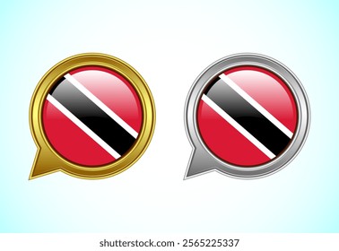 Trinidad and Tobago flag speech bubble. Speaking flag icon in gold and silver color