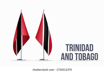 Trinidad and Tobago flag state symbol isolated on background national banner. Greeting card National Independence Day of Republic of Trinidad and Tobago. Illustration banner with realistic state flag.