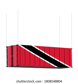 Trinidad and Tobago flag symbol on cargo containers hang by chain, the concept import and export transport business of country.