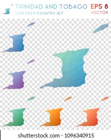 Trinidad and Tobago geometric polygonal, mosaic style country maps collection. Eminent low poly style, modern design for infographics or presentation.