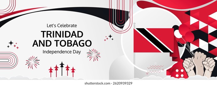 Banner do Dia da Independência de Trinidad e Tobago. 31 de agosto - Feliz Dia Nacional. Modelos horizontais festivos em cores de bandeira, ótimo para evento de carnaval, cartaz, cartão de saudação, turismo e venda de férias