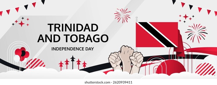 Trinidad And Tobago Independence Day banner. 31 August Happy National Day. Festive horizontal templates in flag colors, great for carnival event, poster, greeting card, tourism, and holiday sale