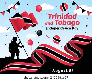 Trinidad and Tobago Independence Day card, August 31. Banners

