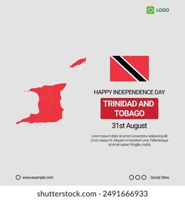 Trinidad and Tobago Independence Day Social Media Banner, Editable Vector Design with Map and Flag