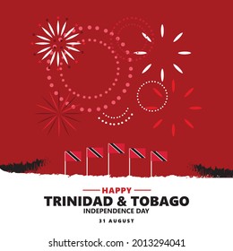 Trinidad and Tobago independence day vector illustration with its national flag and fireworks. Caribbean country public holiday.