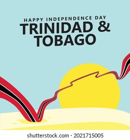 Trinidad and Tobago independence day vector illustration with the sunny day background and a long and wavy flag. 