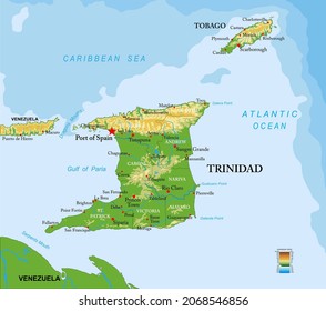 Trinidad and Tobago islands highly detailed physical map