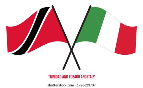 Trinidad and Tobago and Italy Flags Crossed And Waving Flat Style. Official Proportion.