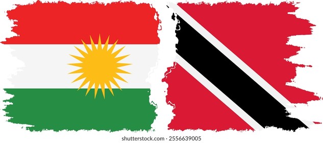 Trinidad and Tobago and  Kurdistan grunge flags connection, vector