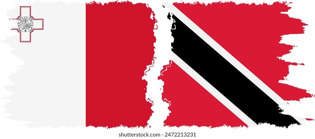 Trinidad and Tobago and Malta grunge flags connection, vector