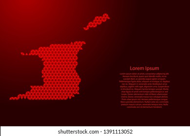 Trinidad and Tobago map abstract schematic from red triangles repeating pattern geometric background with nodes for banner, poster, greeting card. Vector illustration.