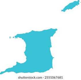 Trinidad and Tobago MAP in Blue, Country Border, Trinidad and Tobago Map, Border line of Trinidad and Tobago, Geographic Map