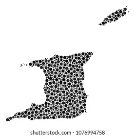 Trinidad And Tobago Map composition of dots in variable sizes. Random circle elements are grouped into Trinidad And Tobago Map illustration. Vector cartography map design concept.