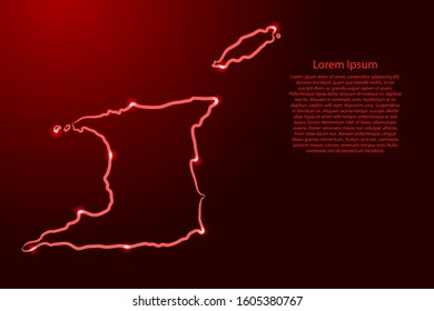 Trinidad and Tobago map from the contour red brush lines different thickness and glowing stars on dark background. Vector illustration.