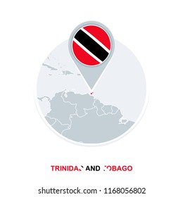 Trinidad and Tobago map and flag, vector map icon with highlighted Trinidad and Tobago