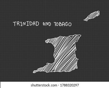 Trinidad and Tobago map freehand sketch on black background.