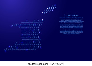 Trinidad and Tobago map from futuristic hexagonal shapes, lines, points  blue and glowing stars in nodes, form of honeycomb or molecular structure for banner. Vector illustration.