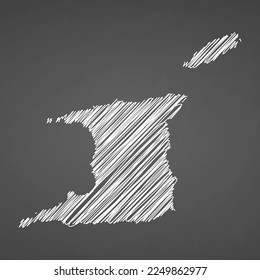 Trinidad and Tobago map hand drawn sketch. Vector concept illustration flag, scribble map. Country map for infographic, brochures and presentations isolated on black background. Vector illustration.