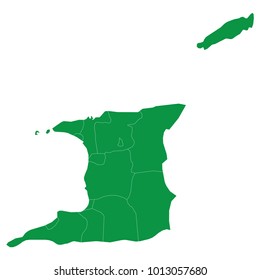 Trinidad and Tobago map isolated on transparent background. high detailed Green map of Trinidad and Tobago. Blank Green similar Trinidad and Tobago map isolated on white background.